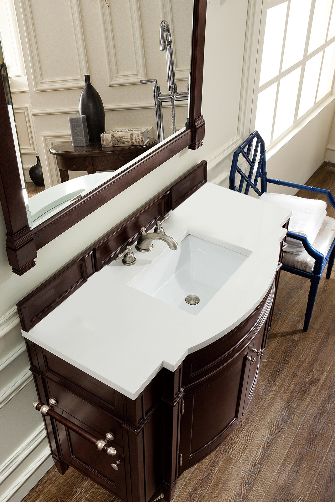 Brittany 46 Inch Single Bathroom Vanity with Burnished Mahogany Finish & 3CM White Zeus Quartz Countertop - Perfect for Modern Master Bathrooms & Powder Rooms