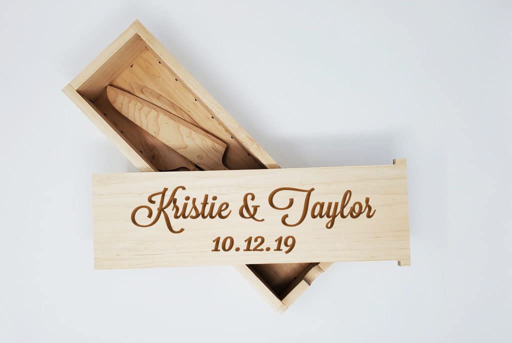 Personalized Wooden Cake Serving Set with Laser Engraving - Rustic Wedding Cake Knife and Server - Perfect Anniversary Gift for Couples - Farmhouse Style Cake Cutting Set for Weddings, Anniversaries & Special Occasions