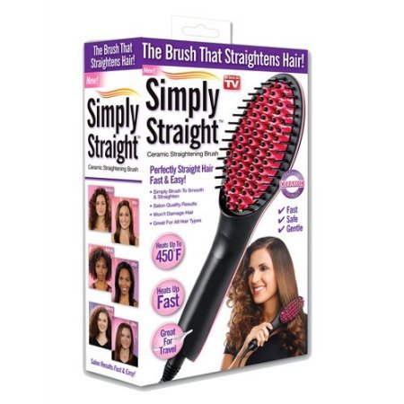 Simply Straight Brush - Ceramic Hair Straightening Brush for Quick & Easy Styling | As Seen On TV | Perfect for Home, Travel & Salon Use