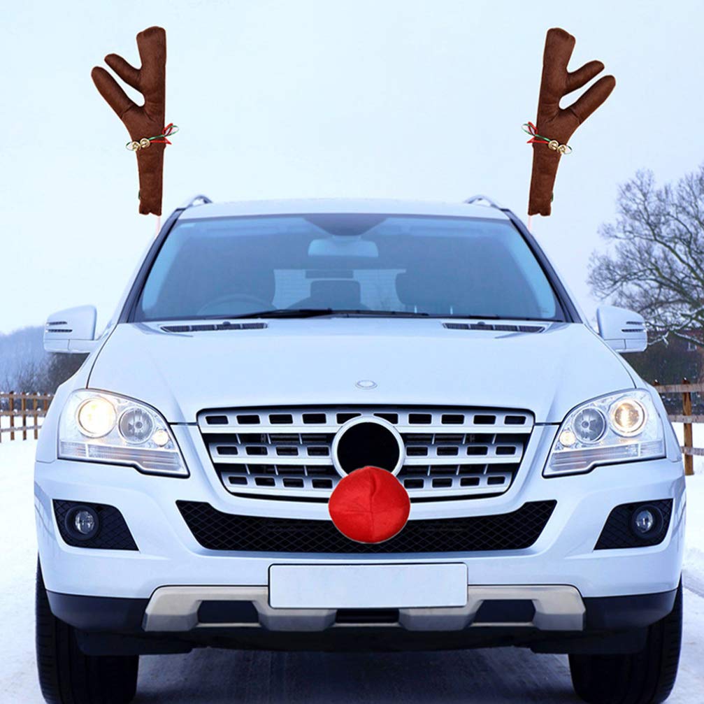 VICASKY Christmas Car Decoration Kit - Reindeer Auto Accessories, Rudolph Car Kit with Jingle Bells for Holiday Vehicle Costume | Perfect for Christmas Parades, Holiday Parties & Festive Family Road Trips