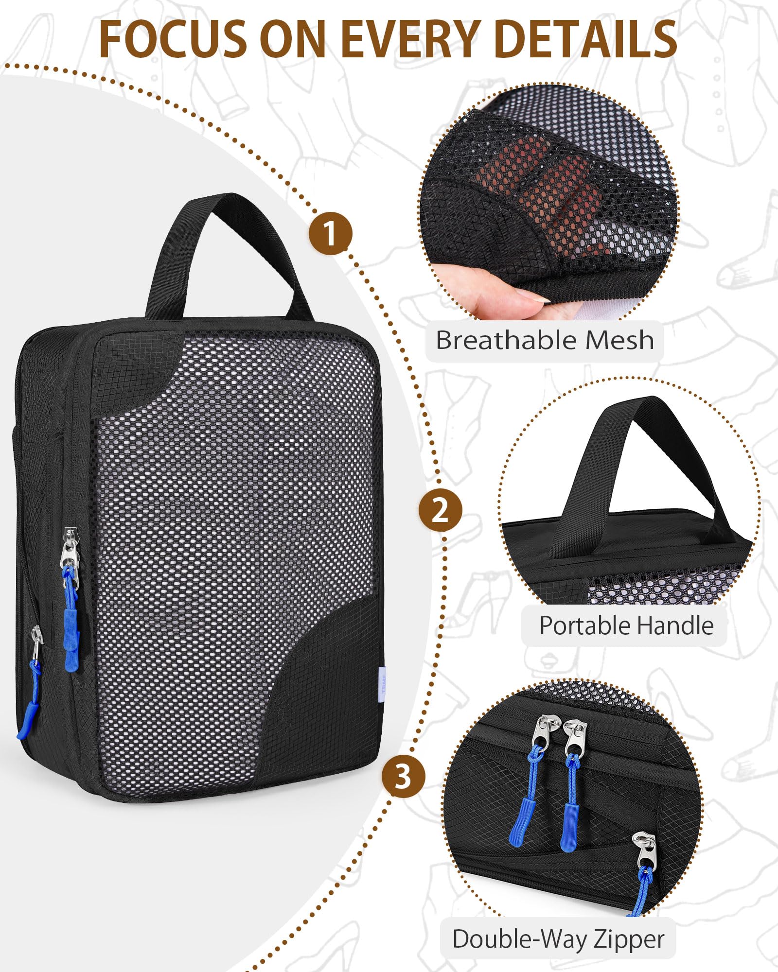 7-Piece Compression Packing Cubes Set - Travel Luggage Organizer Bags for Suitcase, Black | Space-Saving Travel Essentials for Business Trips & Vacations