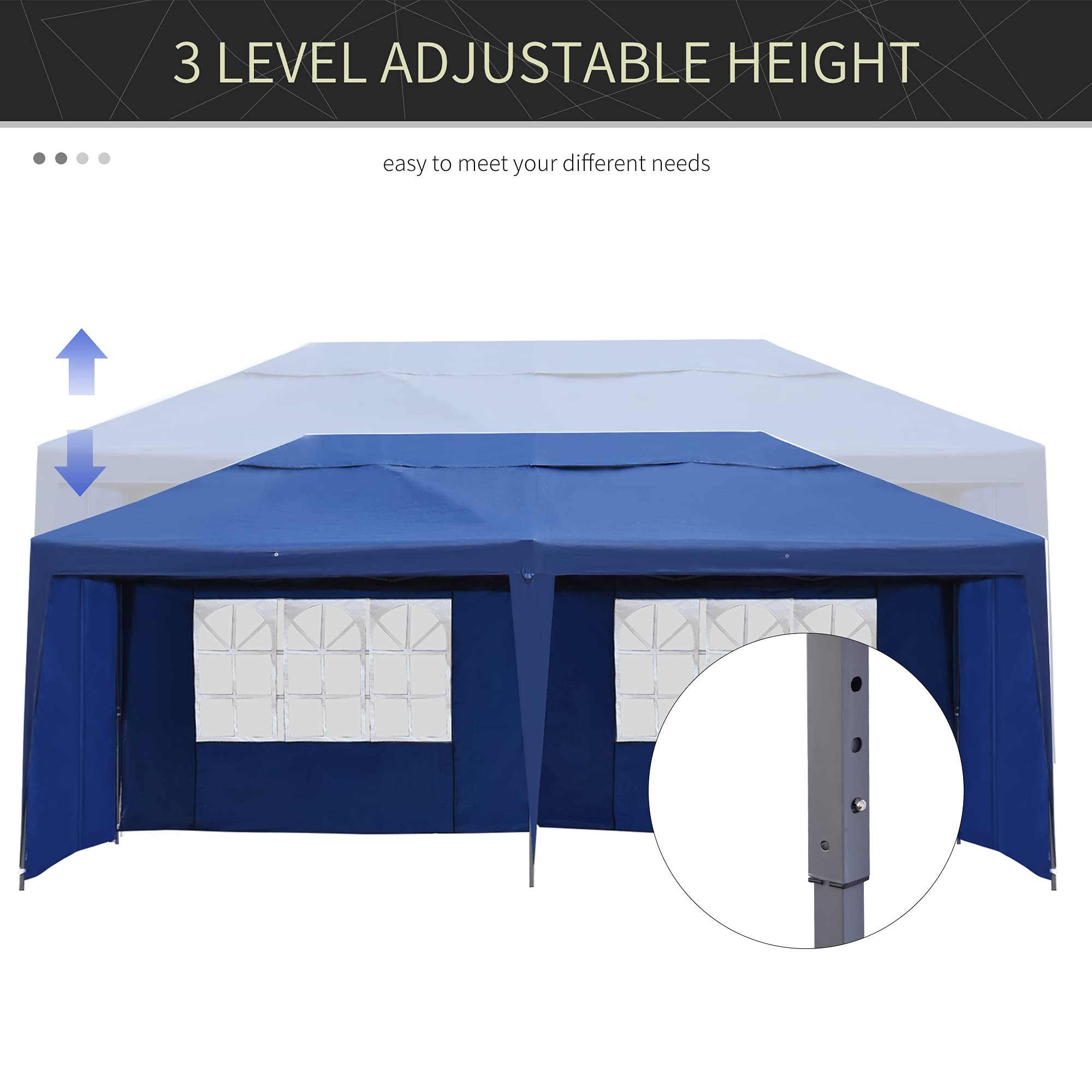 Outsunny 10' x 20' Heavy Duty Pop Up Canopy Tent with 4 Sidewalls & Carrying Bag - Waterproof Instant Shelter for Outdoor Parties, Camping, Beach, Garden, Patio, Backyard Events (Blue)