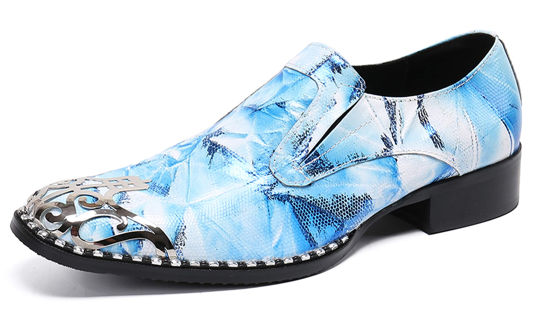 Santimon Men's Loafers - Round Toe Patent Leather Dress Shoes with Metal Tip | Western Style Slip-Ons for Business, Casual & Wedding Occasions