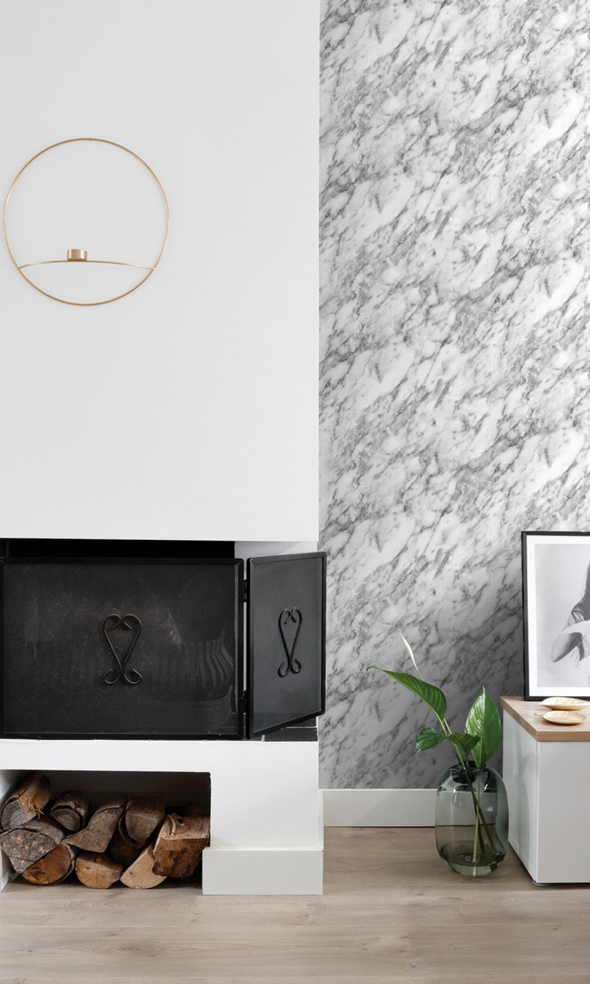 Black and White Art Deco Marble Wallpaper R9434 - Self-Adhesive Peel & Stick Wallpaper for Living Room, Bedroom, Bathroom, Office Decor