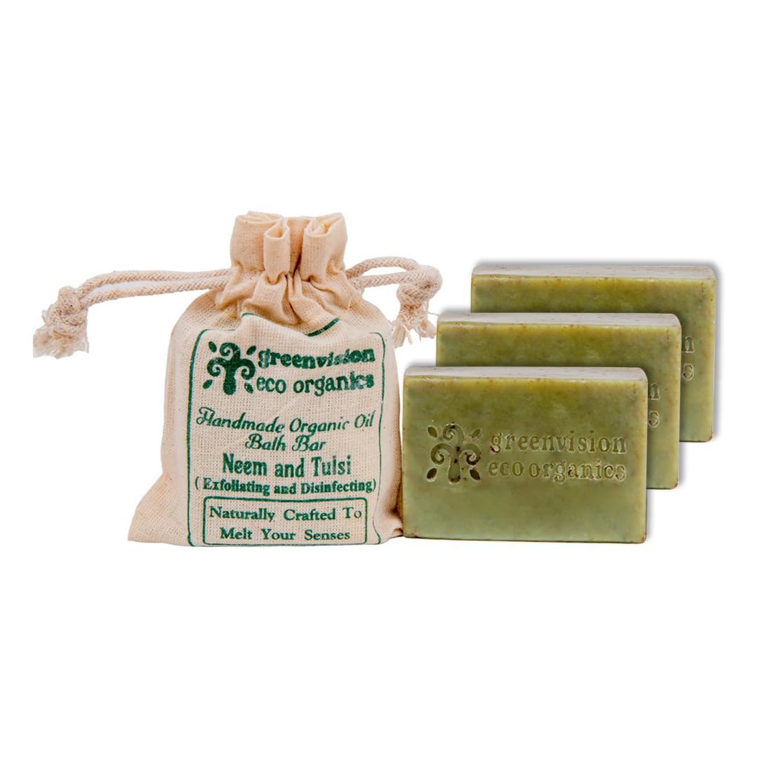 Greenvision Eco Organic Handmade Neem & Tulsi Oil Bath Bar - 100g (3 Pack) | Natural Skin Care for Dry & Sensitive Skin | Perfect for Spa, Relaxation & Gift Sets