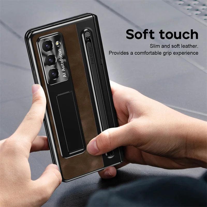 Premium Leather Folding Stand Case for Samsung Galaxy Z Fold 6 - Slim Protective Cover with Kickstand for Hands-Free Viewing, Work & Entertainment