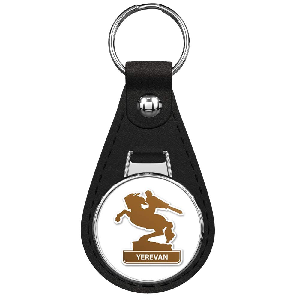 Premium Yerevan Black Leather Keychain with Silver Keyring - Durable & Stylish Key Holder for Home, Office, and Travel Accessories