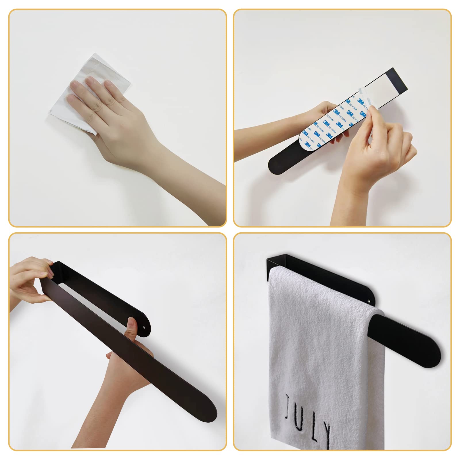 HUFEEOH Self-Adhesive Hand Towel Holder - Sturdy Bathroom & Kitchen Towel Hanger, No Drill Wall Mount Towel Bar for Cabinets (Perfect for Small Spaces, RVs, Dorms)