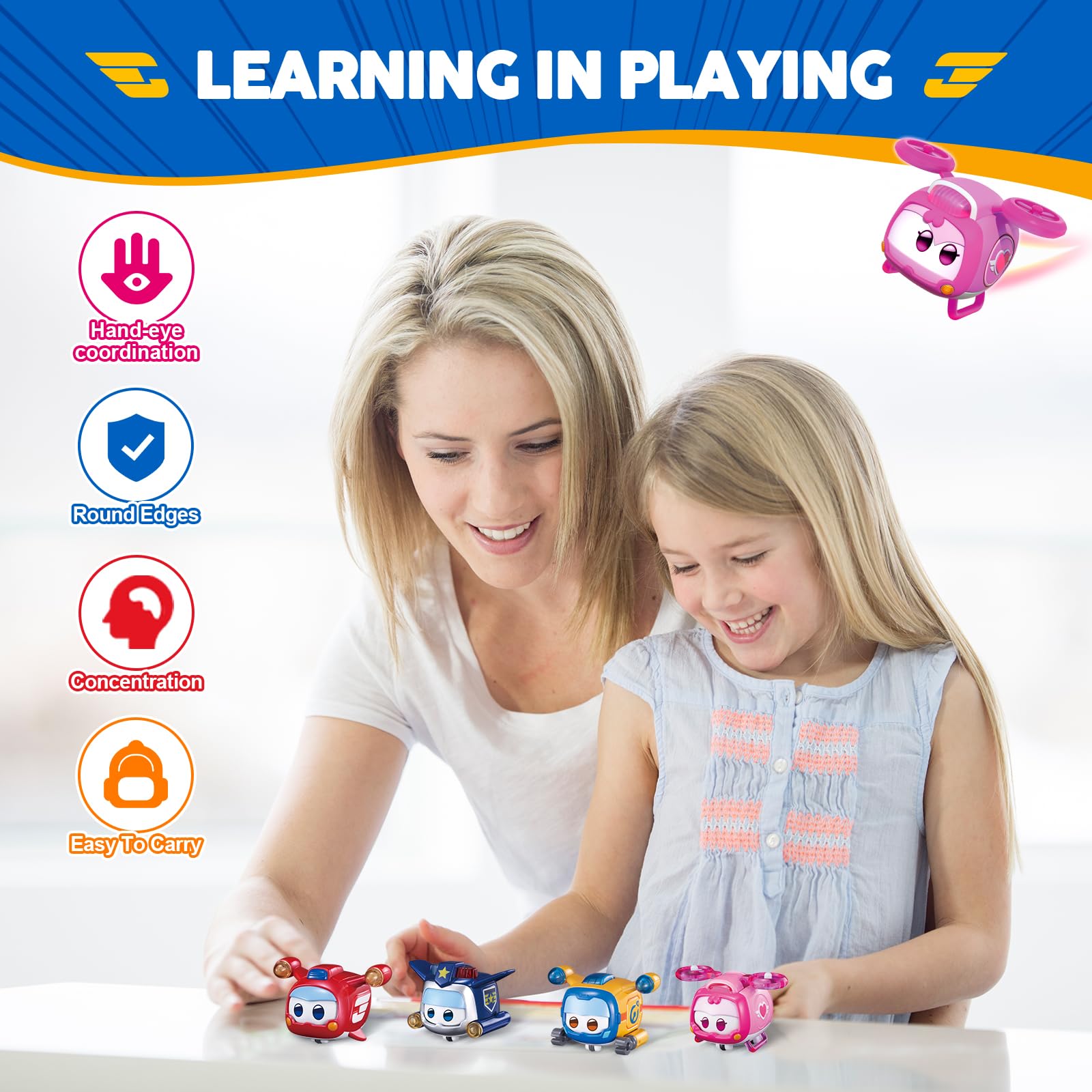 Super Wings Toys: 4-Piece Glow & Face-Changing Transformable Pet Sets (Jett, Donnie, Paul, Dizzy) - Stacking Toys for Toddlers & Kids Ages 3-7, Perfect for Playtime, Learning, and Gift-Giving
