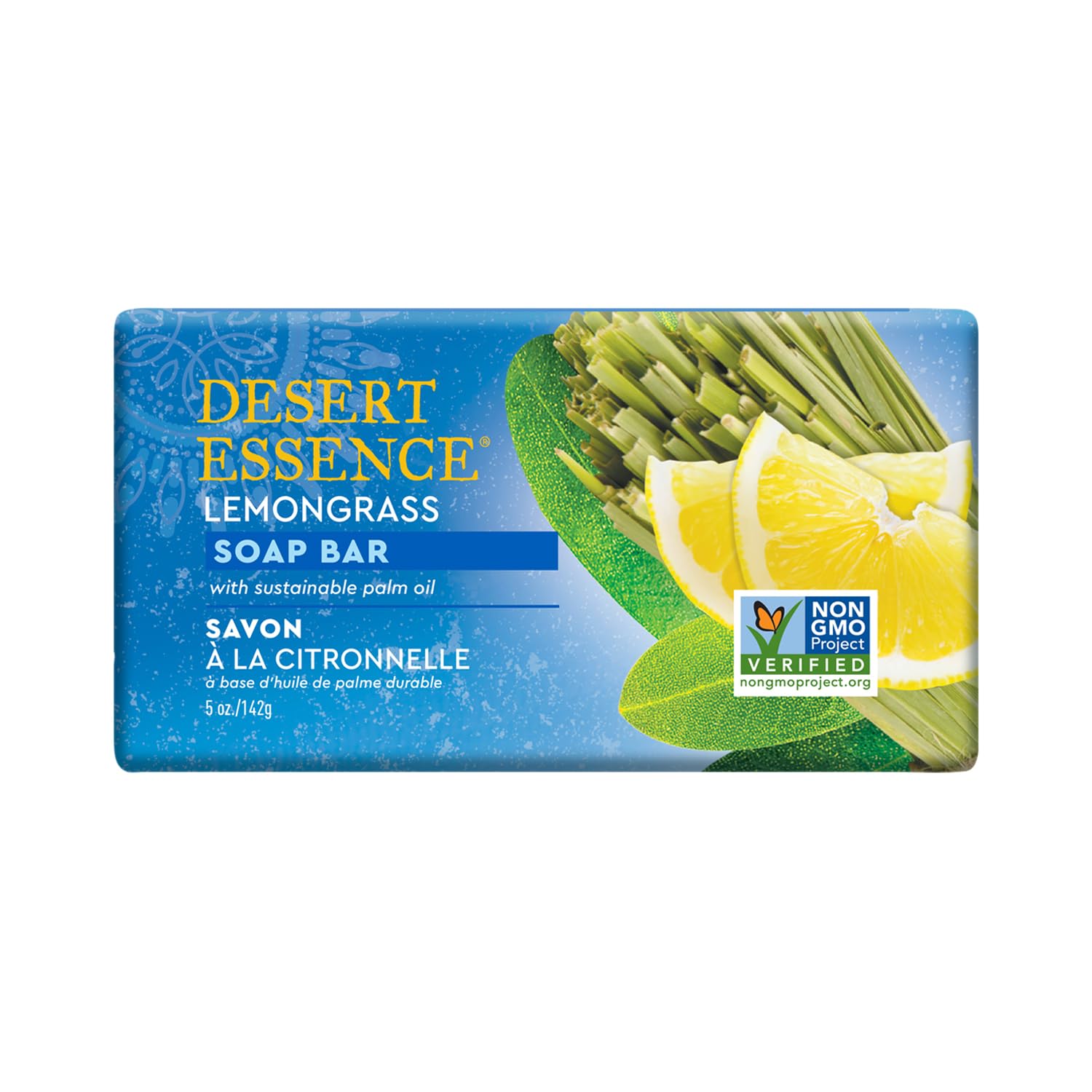 Desert Essence Lemongrass Soap Bar - 5 oz Natural Skin Cleanser with Tea Tree Oil, Aloe Vera & Jojoba Oil - Soothes & Moisturizes Skin - Refreshing Scent for Acne-Prone Skin - Perfect for Daily Shower & Spa Relaxation