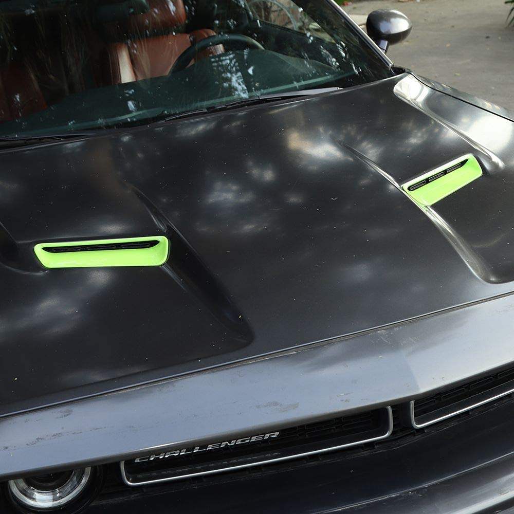 2015-2025+ Dodge Challenger ABS Green Hood Scoop & Vent Air Intake Outlet Trim - 2pcs Exterior Accessories | Enhanced Engine Cooling & Aggressive Styling for Muscle Cars