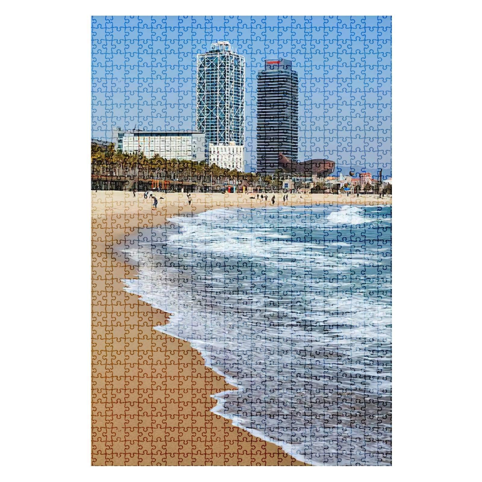 GAROLINAPW 1000-Piece Wooden Jigsaw Puzzle - Barceloneta Beach Scene, Educational DIY Toy for Adults & Kids, Stress Relief Gift, Perfect Fit Multicolor Puzzle | Home Decor, Family Game Night, Classroom Activity