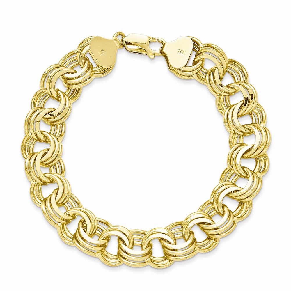 14K Solid Gold Triple Link Charm Bracelet for Women - Elegant & Durable Jewelry Gift for Birthday, Anniversary, Valentine's Day