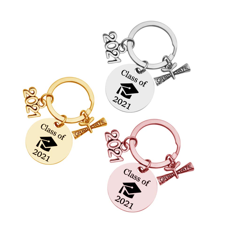 BESTOYARD 3-Piece Graduation Keychain Set - Class of 2021 Commemorative Ornament for High School & College Graduates - Rose Gold & Gold Jewelry Gift for Men & Women - Perfect for Backpacks, Purses & Graduation Parties