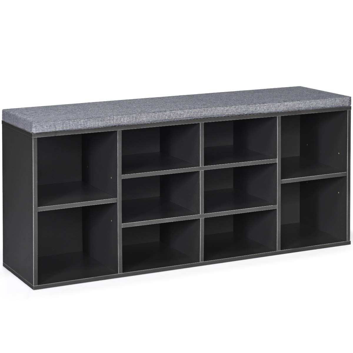 Giantex Shoe Storage Bench with Cushion - 10-Cubbies Adjustable Entryway Shoe Rack Organizer for Living Room, Bedroom, Hallway & Closet | Perfect for Small Spaces & Home Organization (Grey)