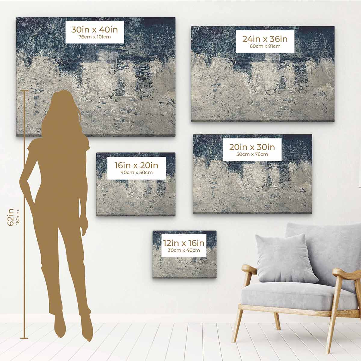 Blue Abstract Wall Art Canvas Painting - Modern Home Decor for Living Room, Bedroom & Office | 9721