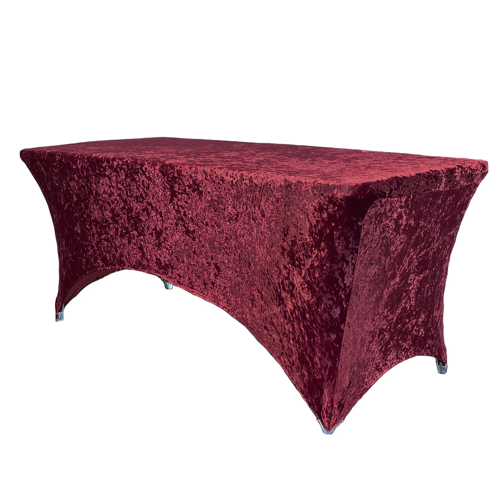 6 ft Rectangular Velvet Fitted Spandex Tablecloth - Stretchable Elastic Table Cover for Indoor Outdoor Use - Burgundy Red - Perfect for Dining Tables, Patio Furniture, Weddings and Events