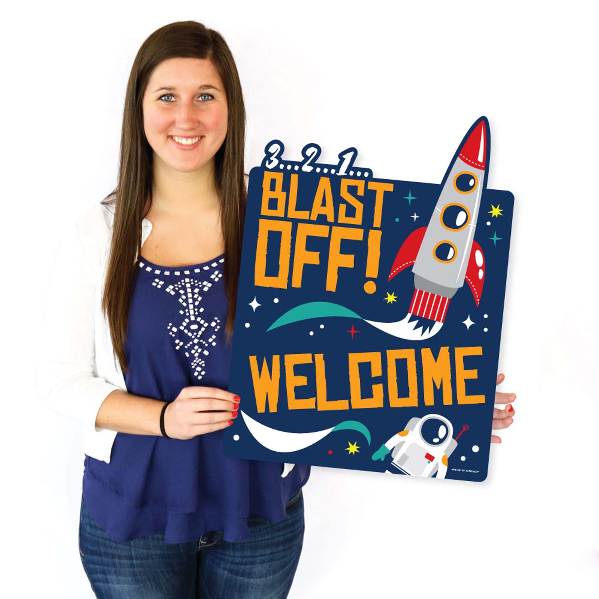 Big Dot of Happiness Blast Off to Outer Space Rocket Ship Party Decorations - Baby Shower & Birthday Welcome Yard Sign for Space-Themed Celebrations & Outdoor Events
