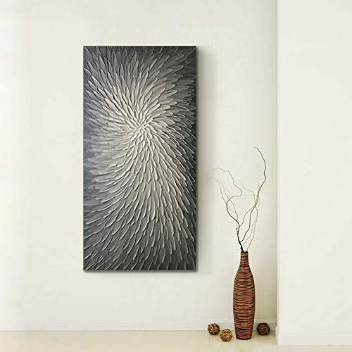 24x48 Inch Hand Painted Acrylic Abstract Floral Wall Art - Modern Framed Textured Oil Painting for Living Room & Bedroom Decor (Elegant Gray)