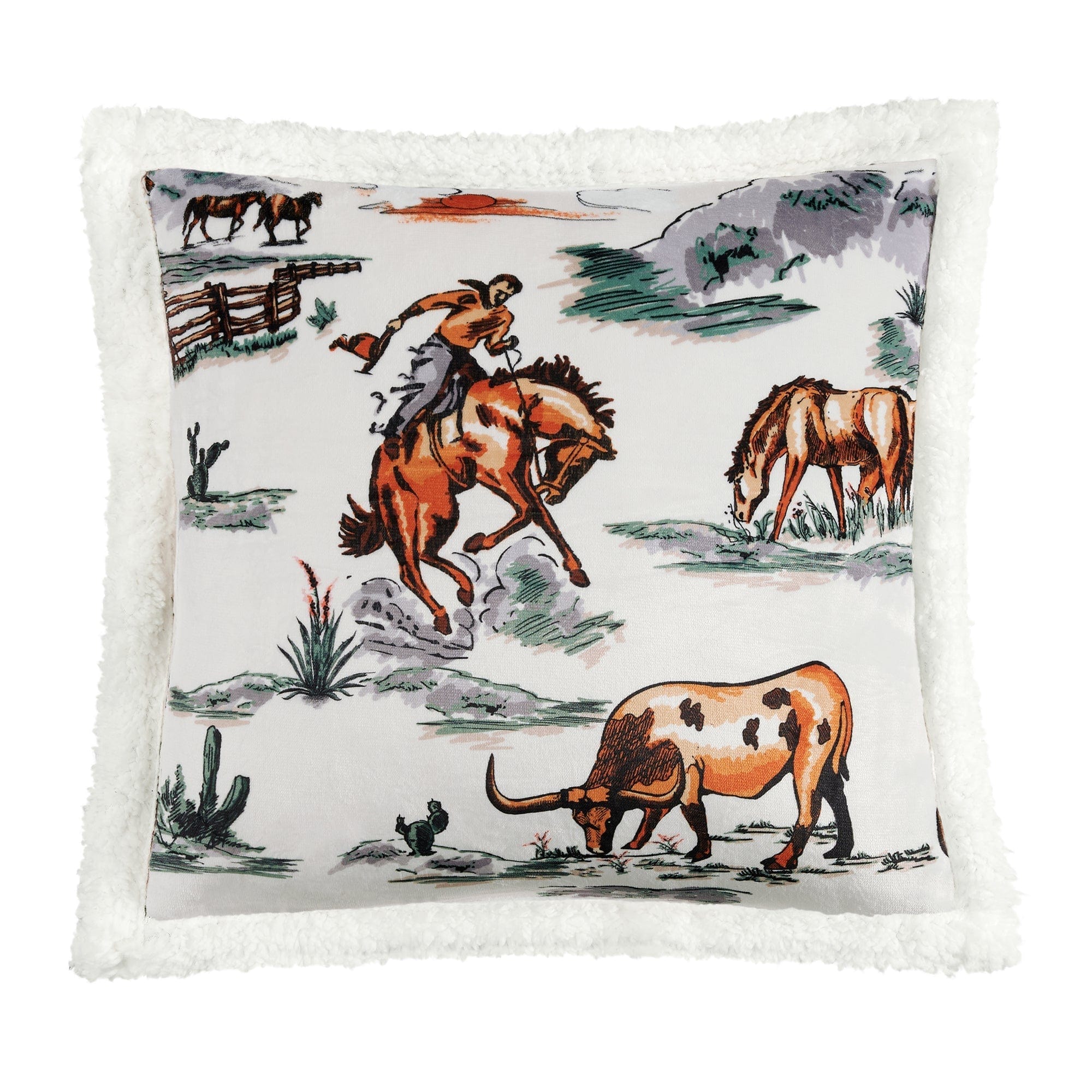 Cozy Ranch Life Western Toile Campfire Sherpa Throw Blanket - Perfect for Cabin Decor, Outdoor Camping & Winter Warmth