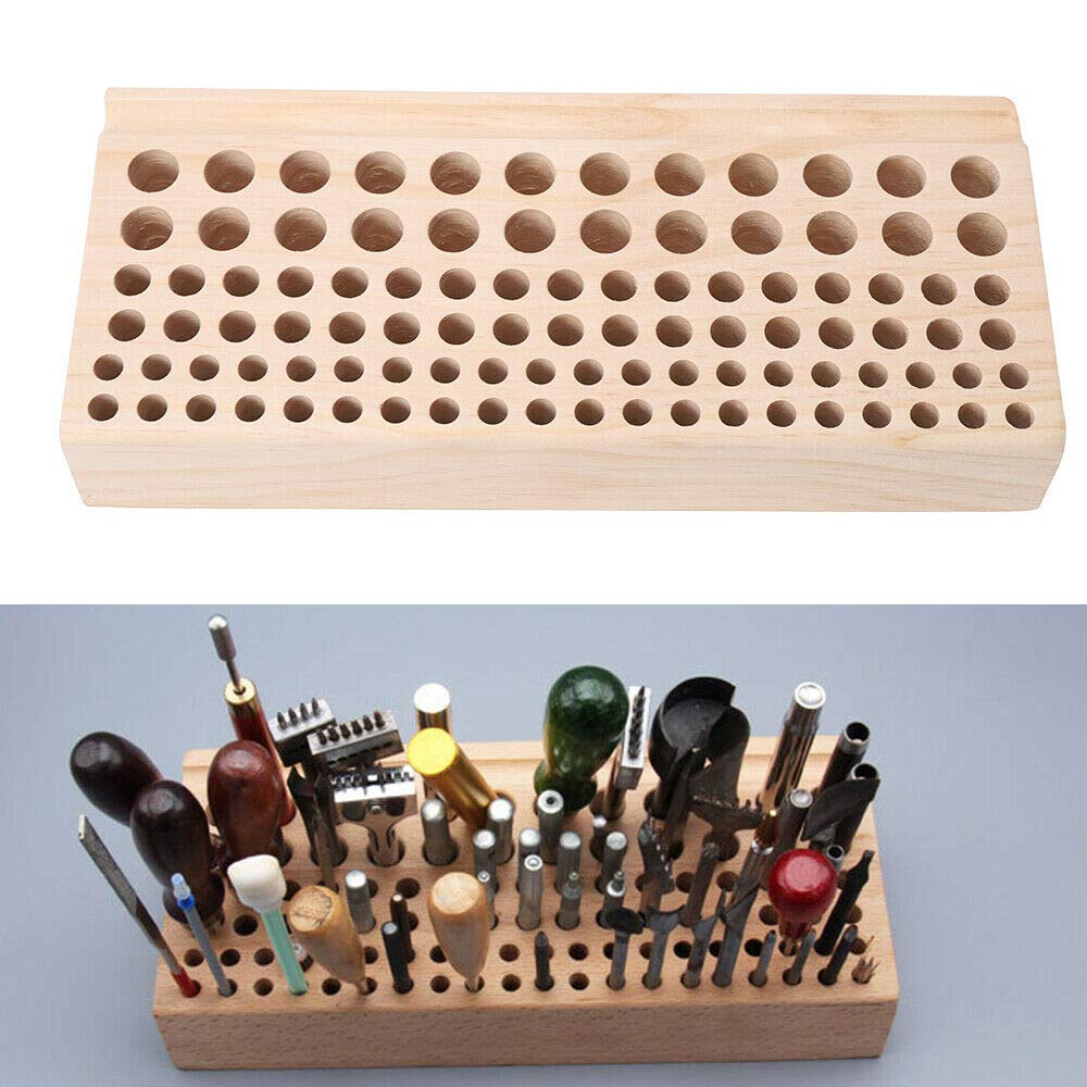 Fetcoi 98 Holes Leather Craft Tool Holder - Professional Wooden Leather Tool Organizer Storage Box for Leatherworking, DIY Crafting & Repair | Perfect for Workshops, Studios & Home Leather Craft Projects