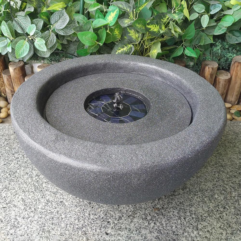 Dark Grey Solar-Powered Stone Bowl Water Fountain - Outdoor Garden Decor for Patio, Yard, and Landscape