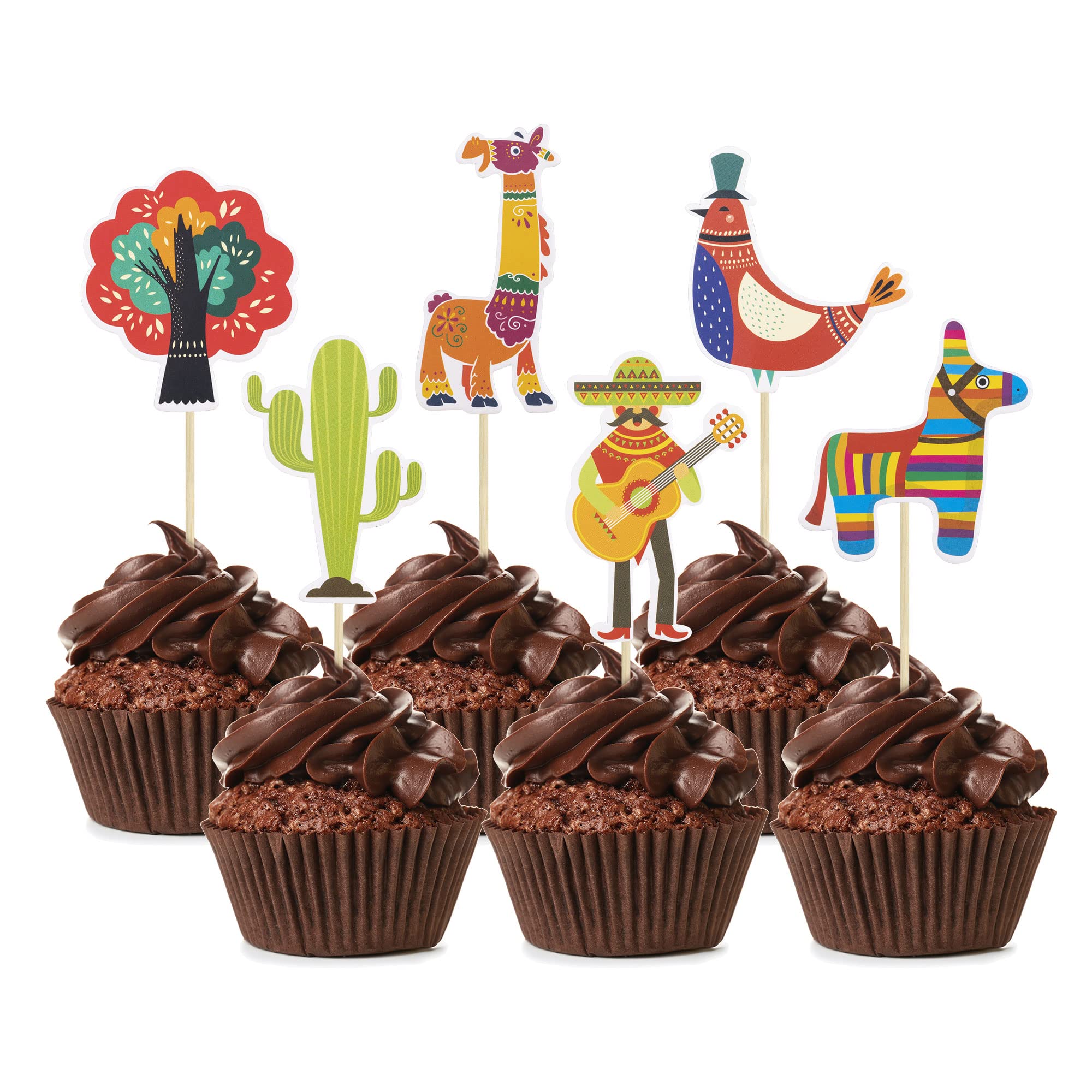 36 Pack Mexican Fiesta Cupcake Toppers - Cactus, Donkey, Maraca, Sombrero & Guitar Cake Decorations for Baby Shower, Birthday Party & Cinco de Mayo Celebrations - Perfect for Mexican Theme Parties, Wedding Decor & Holiday Desserts