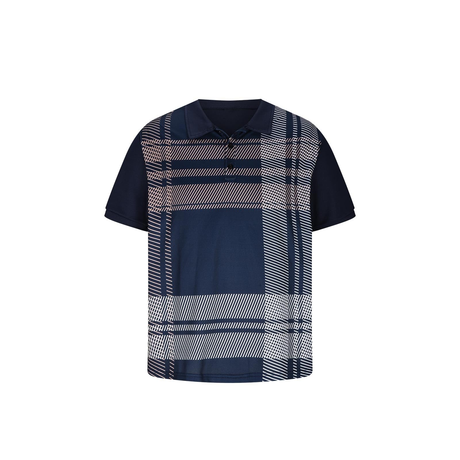 Men's Striped Polo Shirts - Summer Short Sleeve Casual Button Down Shirts for Golf, Work & Outdoor Activities | Breathable Comfort Top for Office, Weekend & Sports