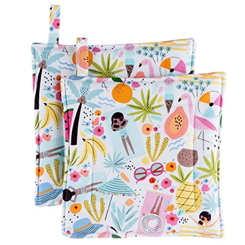 Cotton Beach-Themed Pot Holders Set of 2 - Heat Resistant Kitchen Potholders for Cooking, Baking & Decor - Perfect for Coastal Home Decor, Beach House Kitchen Accessories