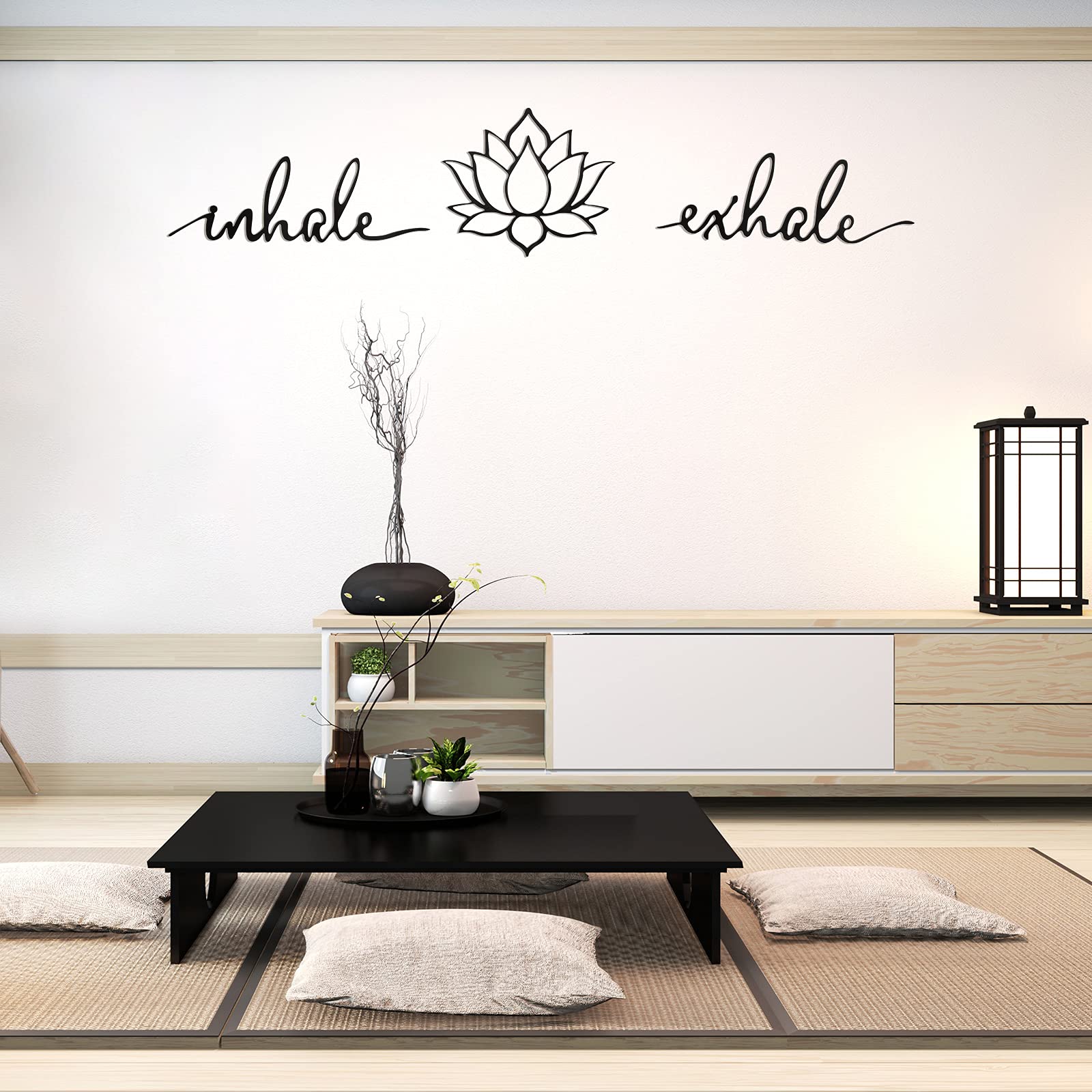 Inhale Exhale Wall Art - Yoga & Meditation Decor with Lotus Flower Design - Black Metal Spiritual Sign for Home, Living Room, Bedroom - Perfect for Yoga Studios, Meditation Spaces & Mindful Home Decor
