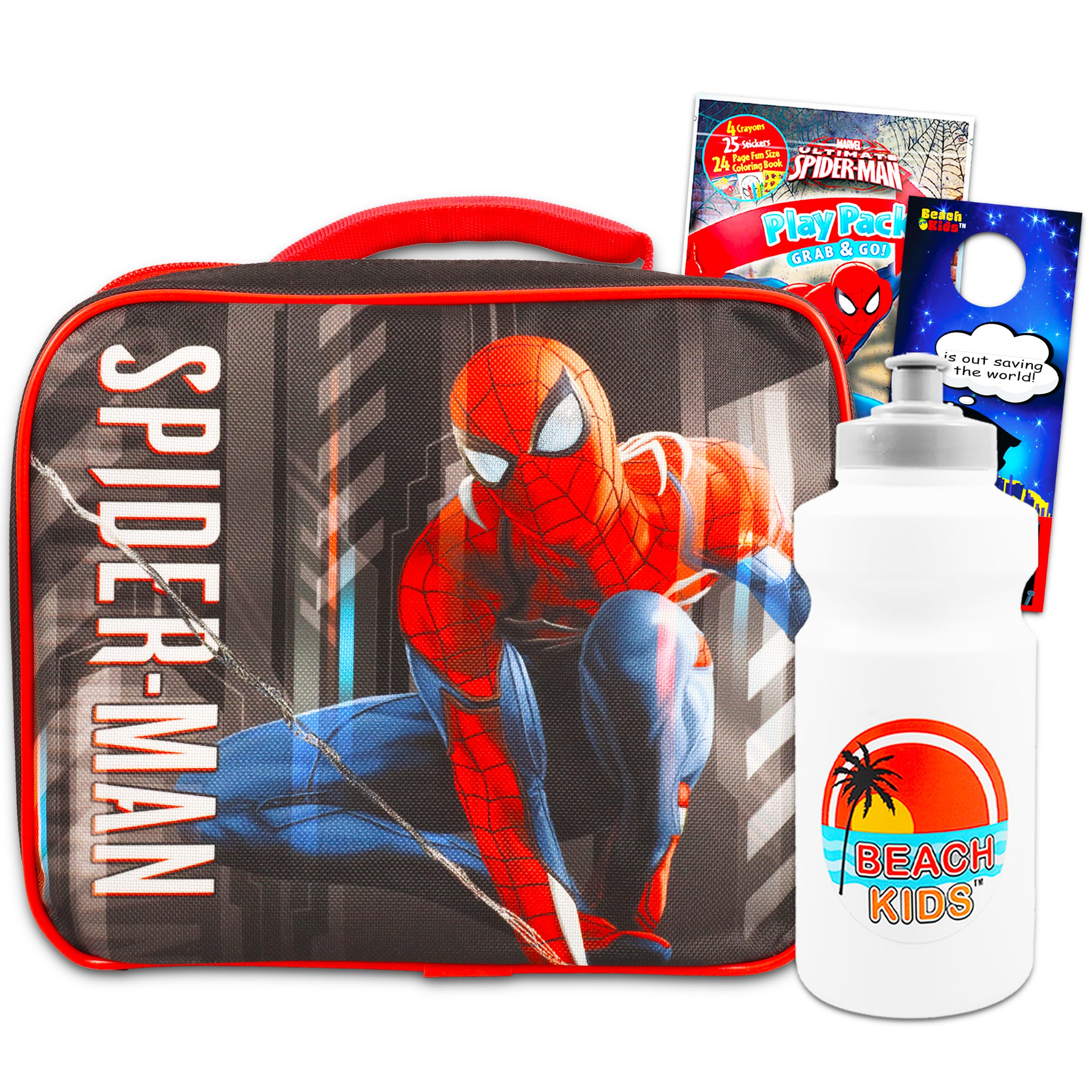 Spider-Man Insulated Lunch Box Set with Matching Lunch Bag & Play Pack - Spiderverse Themed School Supplies for Kids | Perfect for School, Picnics & Superhero Fans
