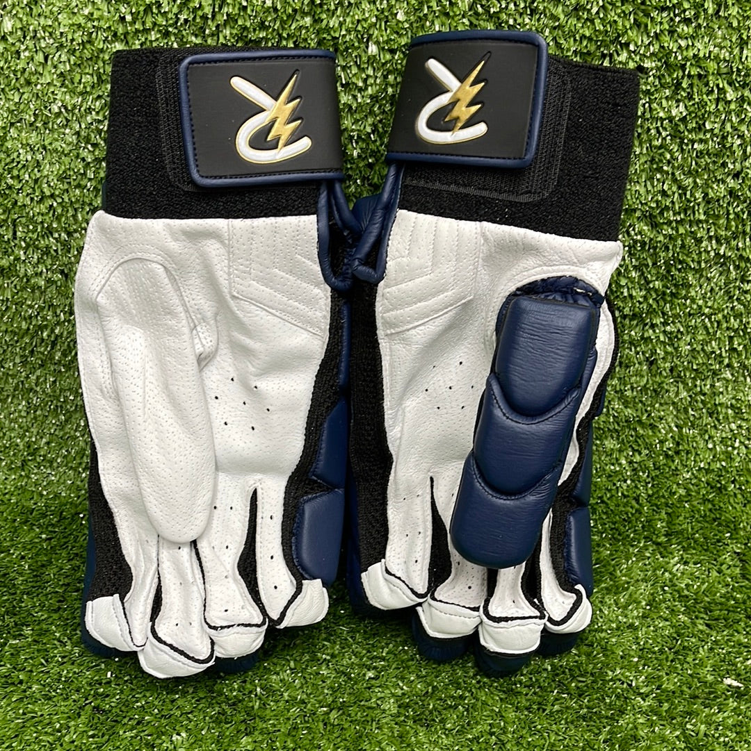 Raydn Players Edition Youth Cricket Batting Gloves with Pittard - White, Navy Blue, Black - Perfect for Junior Cricket Matches & Training Sessions