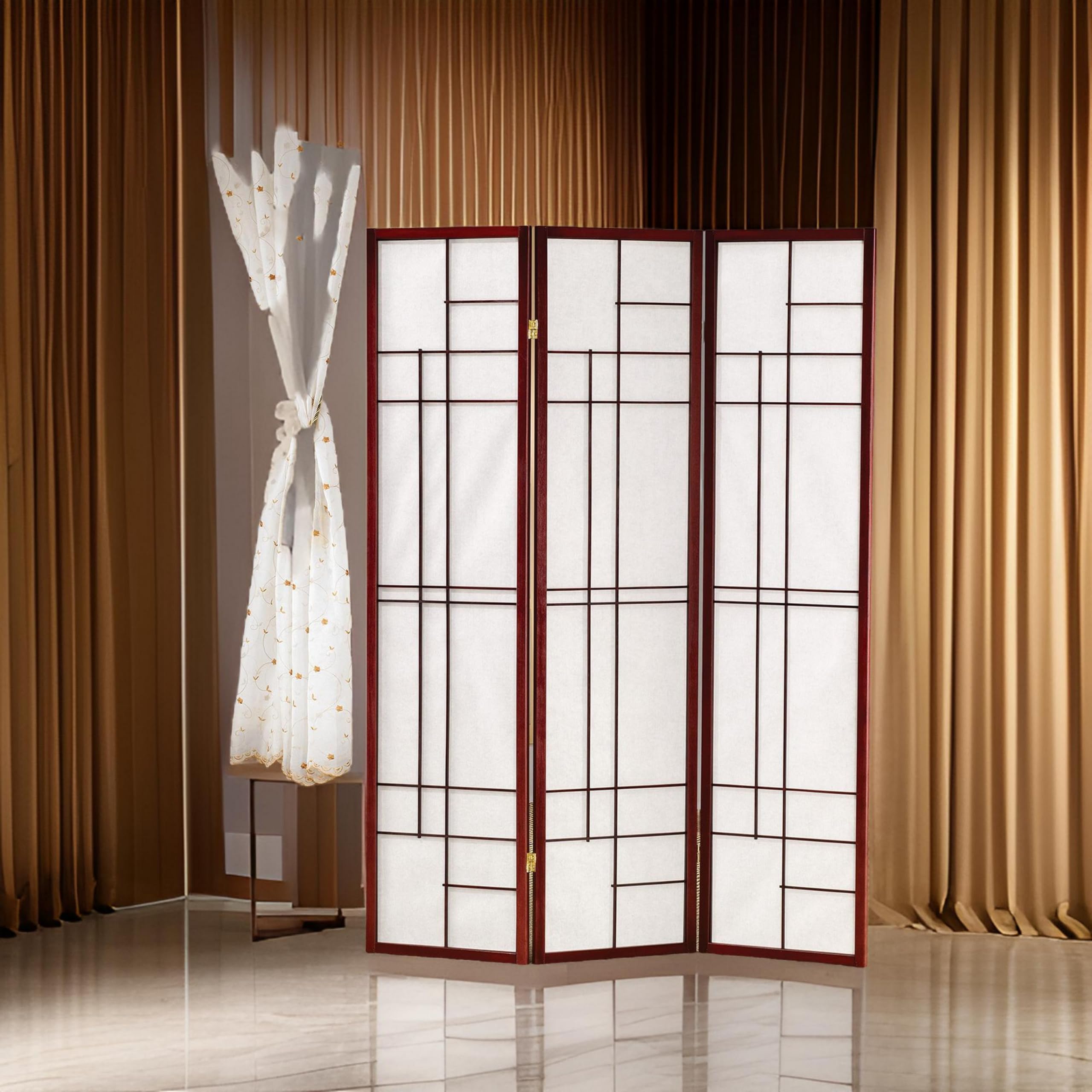 Stylish Brown and White Room Divider by Benzara - Perfect for Home Office, Living Room & Bedroom Privacy