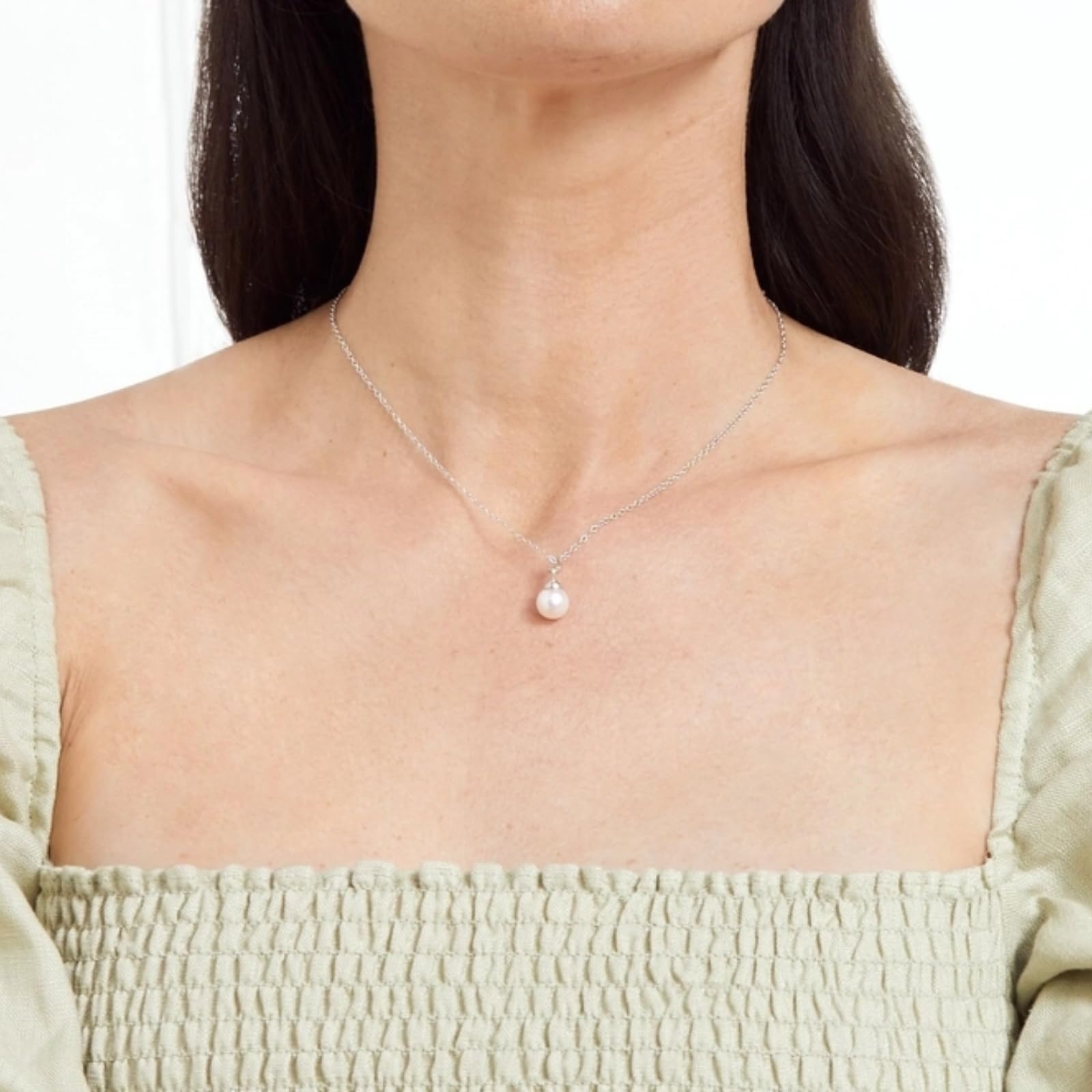 The Pearl Source White Freshwater Pearl Pendant Necklace for Women - 925 Sterling Silver Chain, Cultured Pearl Jewelry | Elegant Anniversary Gift for Her, Perfect for Weddings, Date Nights & Special Occasions