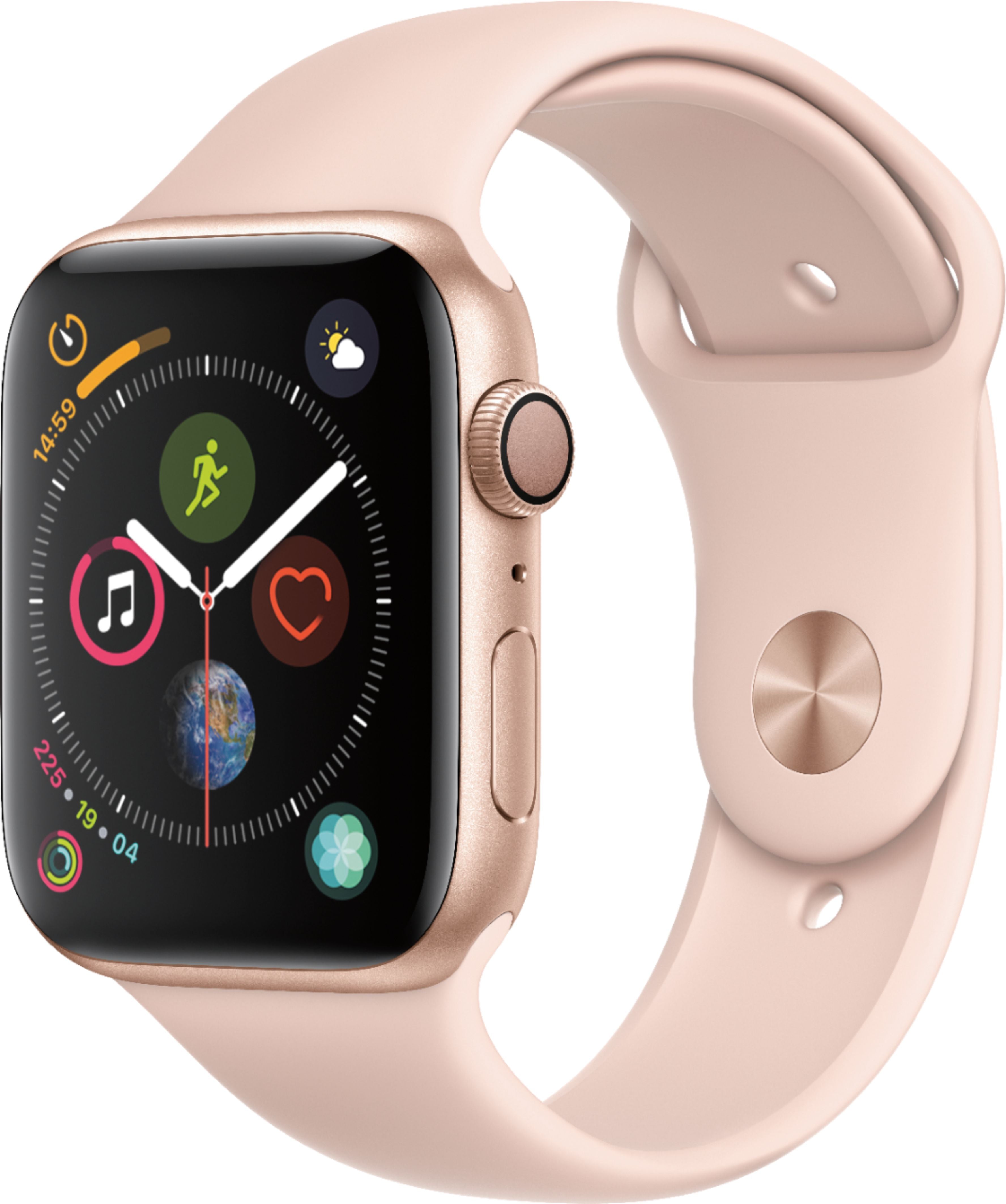 Apple Watch Series 4 GPS 44mm Gold Aluminum Case with Pink Sand Sport Band - Smart Watch for Fitness Tracking, Heart Rate Monitoring & iPhone Notifications - Perfect for Running, Swimming & Daily Activities (MU6F2LL/A)