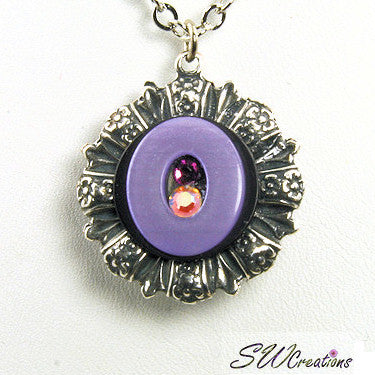 Vintage Purple Crystal Button Pendant Necklace - Elegant Gothic Jewelry for Women, Perfect for Parties, Weddings & Special Occasions