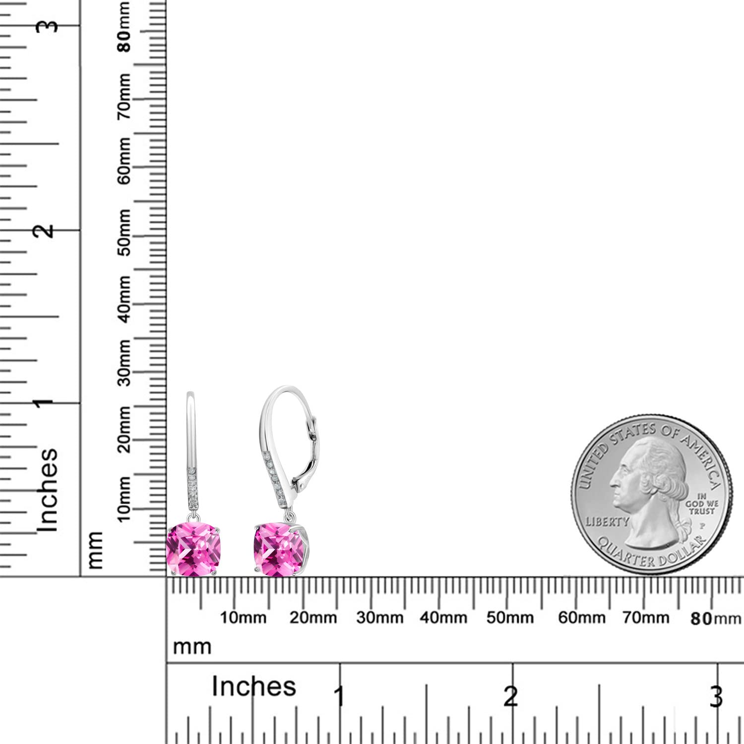 Gem Stone King 925 Sterling Silver 8MM Cushion Cut Birthstone & White Diamond Drop Dangle Earrings for Women | Elegant Jewelry Gift for Birthday, Anniversary & Special Occasions
