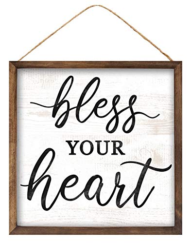 Bless Your Heart Wooden Wall Decor Sign - 10x10 Inch Rustic Farmhouse Style for Kitchen, Front Porch, Fireplace Mantel & Living Room | Funny Home Decor for Thanksgiving, Christmas & Year-Round Display