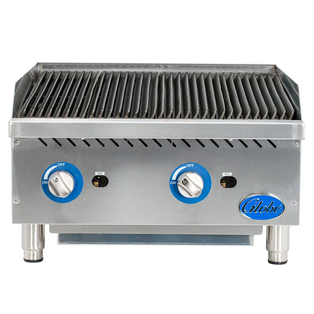 Globe GCB24G RK 24-Inch Countertop Gas Charbroiler - Commercial Restaurant Grill for Burgers, Steaks & Seafood - Perfect for Diners, Food Trucks & Catering