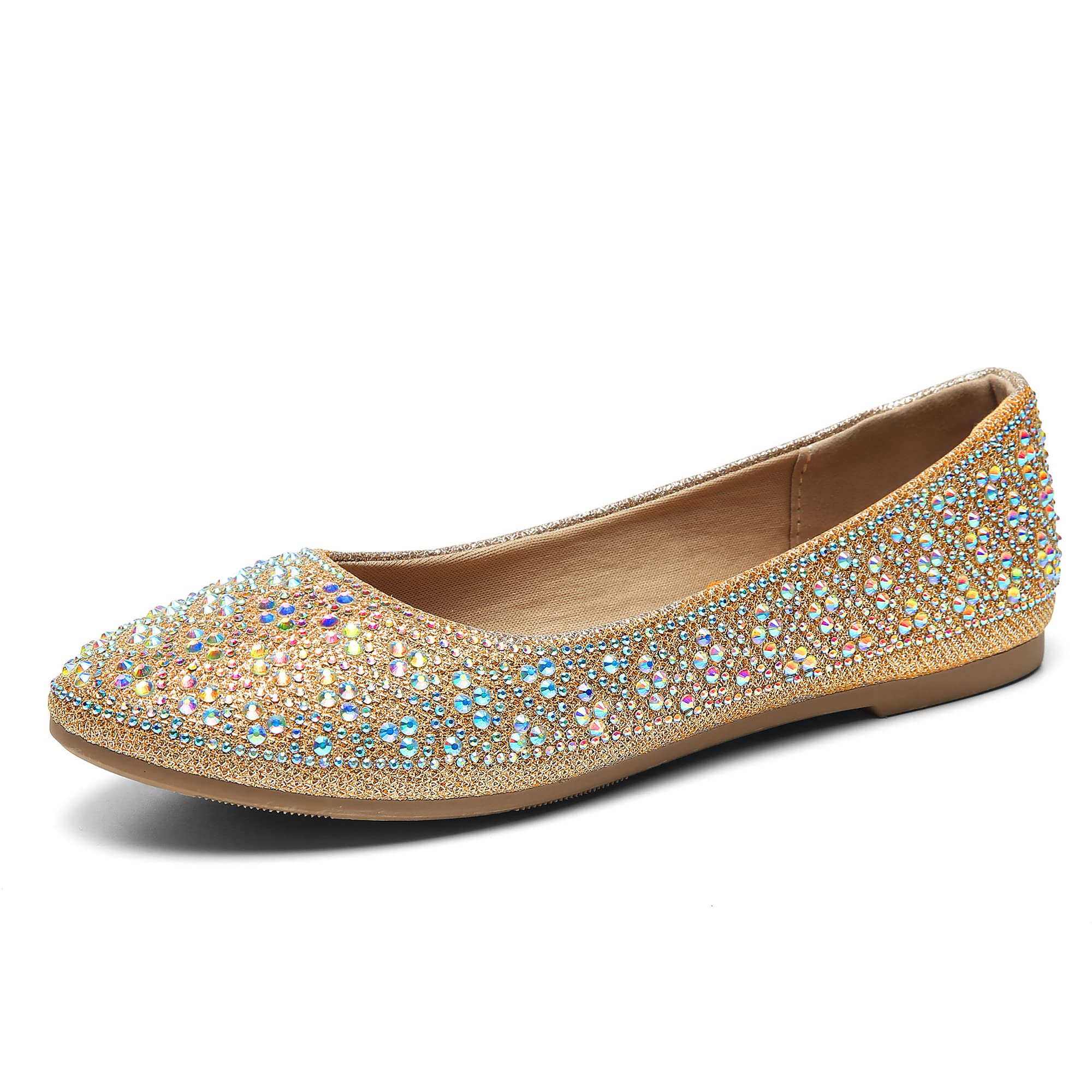 Sparkly Rhinestone Round Toe Ballet Flats for Women - Elegant Dress Shoes for Wedding, Party & Formal Occasions | Comfortable Ballerina Loafers for Bridesmaids, Prom & Special Events