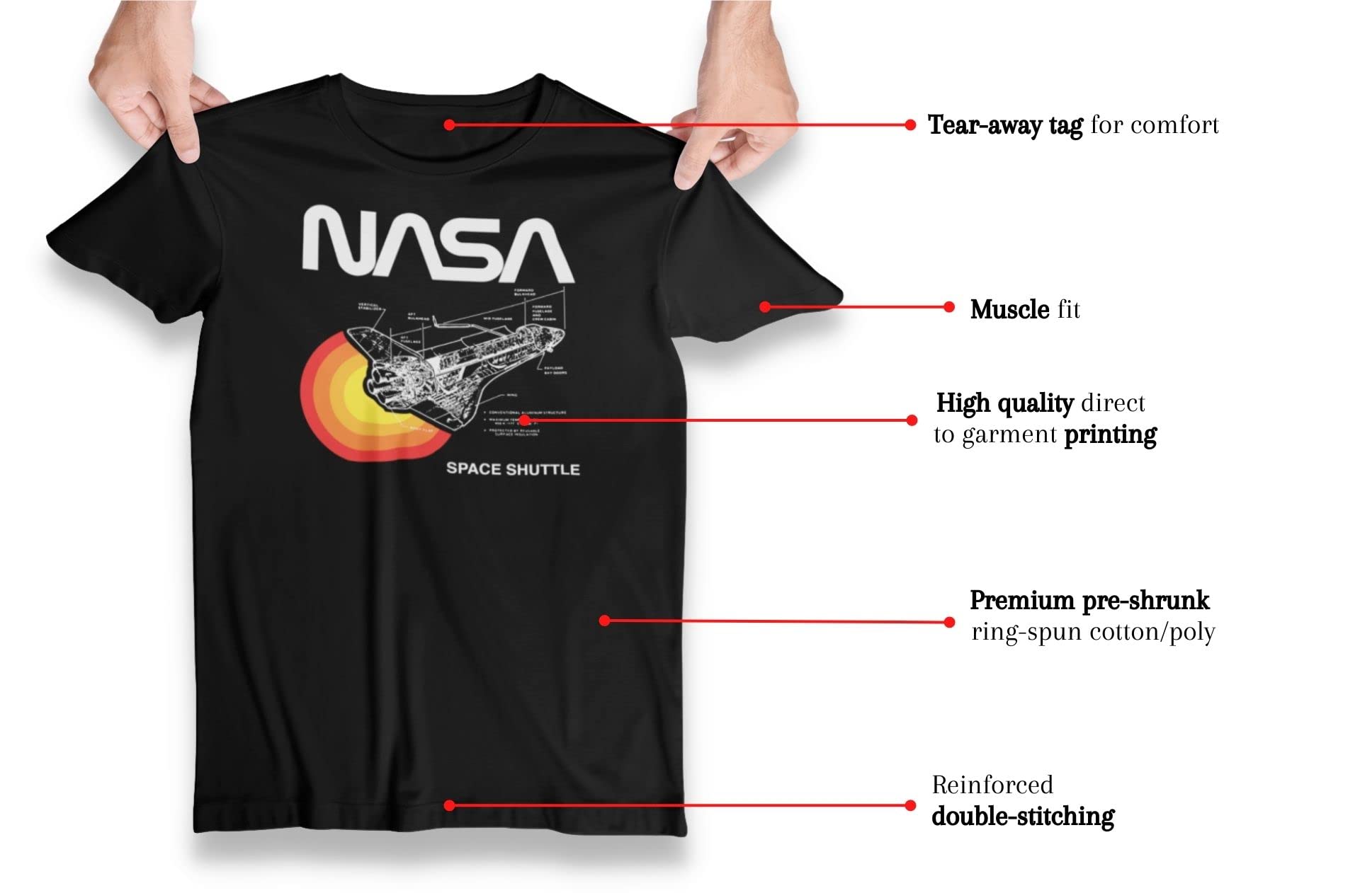 NASA Space Shuttle Graphic Tee for Men & Women - Astronaut Crew Neck T-Shirt with Detailed Spacecraft Diagram - Perfect for Astronomy Lovers, Science Gifts & Casual Wear