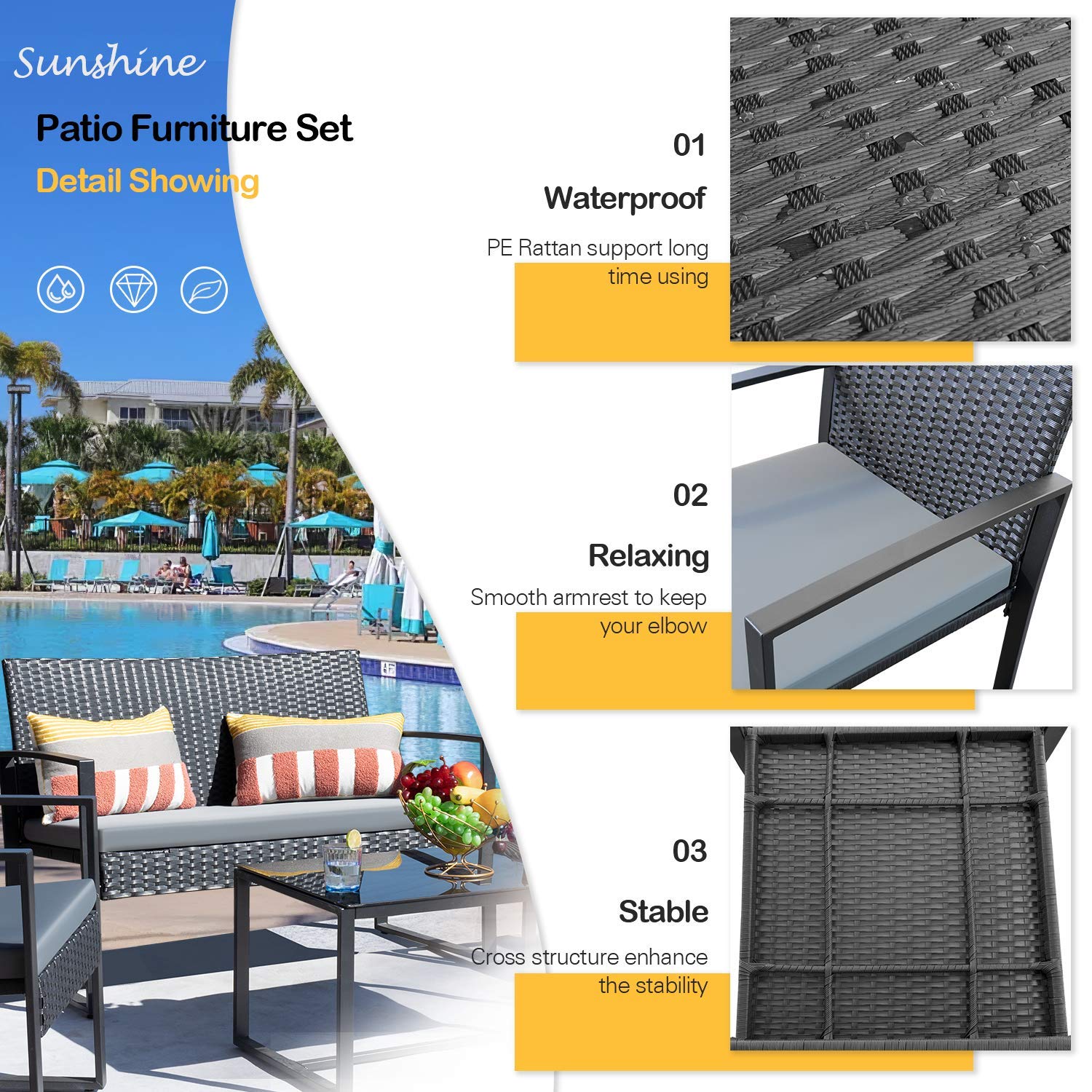 **JUMMICO 4-Piece Outdoor Patio Set - Modern Rattan Chairs with Cushions & Metal Table - Bistro Conversation Set for Garden, Balcony, Poolside (Grey) - Perfect for Relaxing, Entertaining & Outdoor Dining**