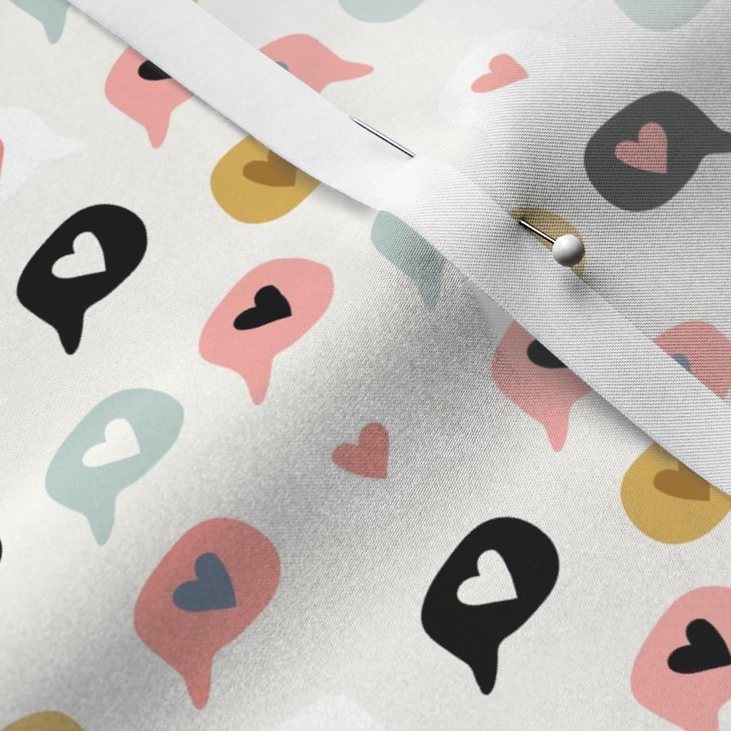 Doodle Speech Bubbles Heart Bubble Love Valentine's Day Cute Printed Satin Fabric by The Yard - Sewing, Lining, Apparel, Fashion, Blankets, Home Decor | Perfect for DIY Valentine Gifts, Quilting Projects & Nursery Decor