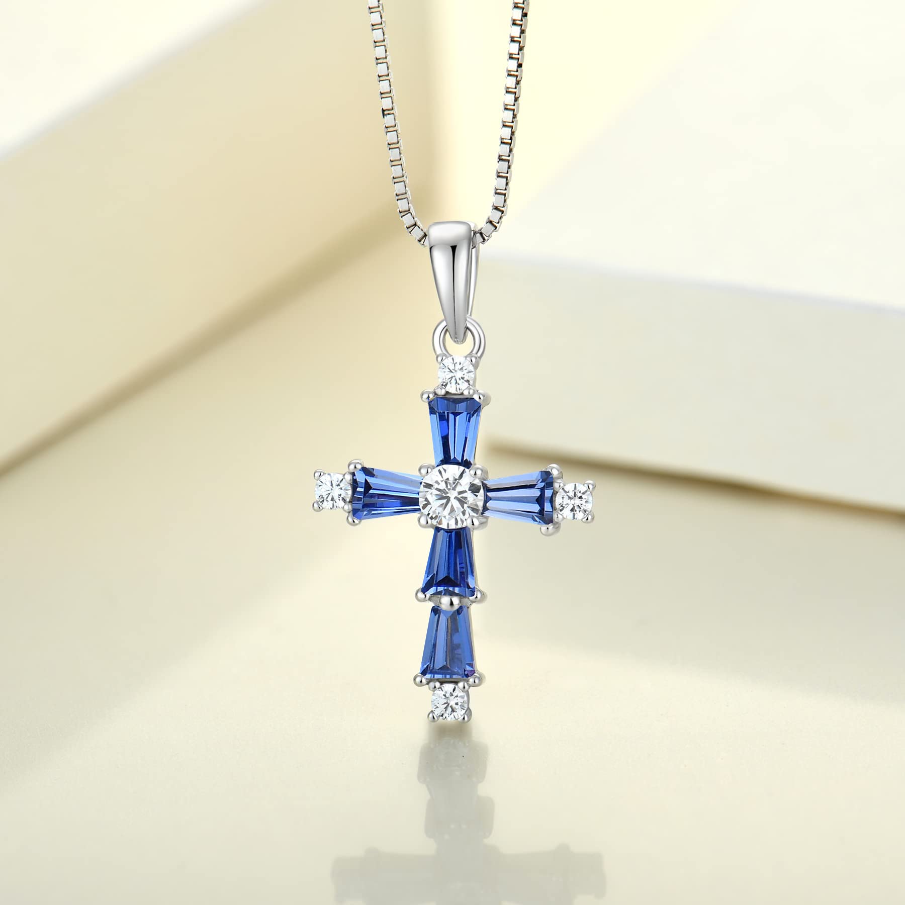 YL Sterling Silver Women's Cross Necklace with Criss Pendant & Gemstones - Christian Baptism Jewelry Gift for Women, Perfect for Church, Weddings & Special Occasions