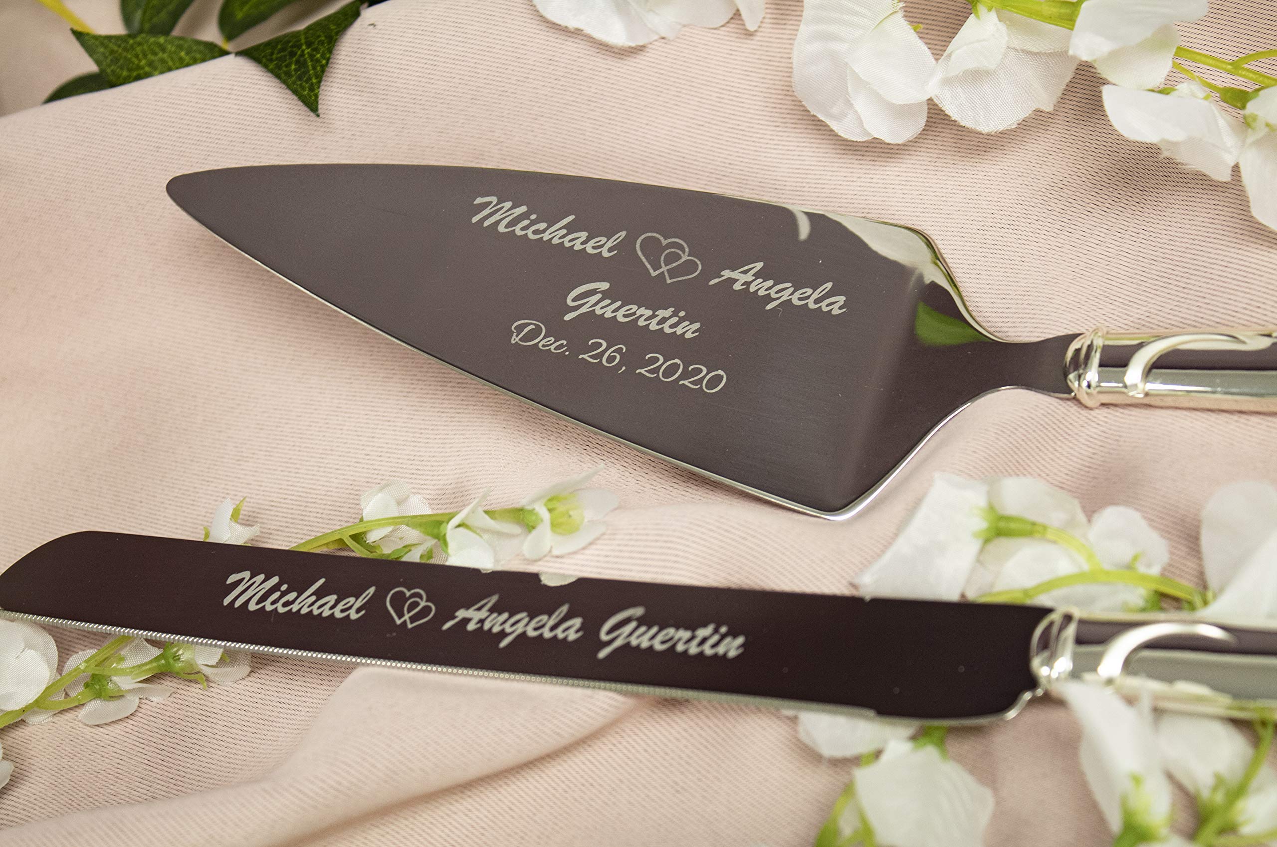 Lenox Bridal Adorn Silver Personalized Wedding Cake Cutting Set - Custom Engraved Cake Knife & Server for Bride & Groom - Perfect for Wedding Ceremonies, Anniversaries & Special Occasions