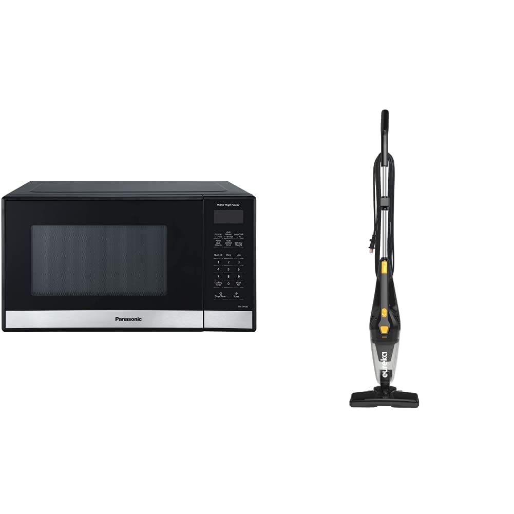 Panasonic NN-SB458S 1000W Countertop Microwave Oven with Inverter Technology & Eureka PowerSpeed Lightweight Corded Stick Vacuum Cleaner - Perfect for Small Kitchens and Quick Home Cleaning