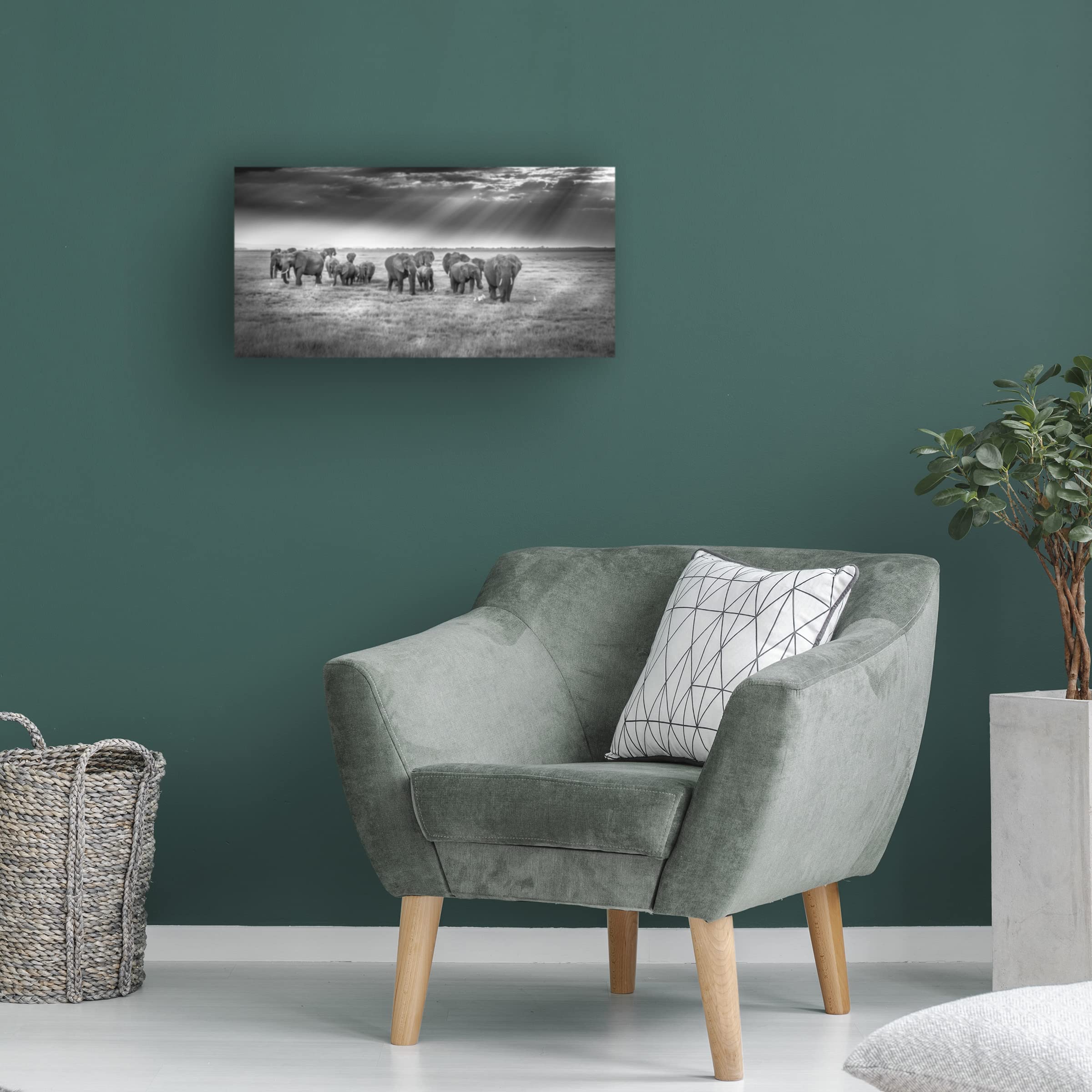 Jeffrey C Sink 'Breakfast With Pachyderms' Canvas Wall Art - Elephant Wildlife Painting - Perfect for Living Room, Bedroom & Office Decor