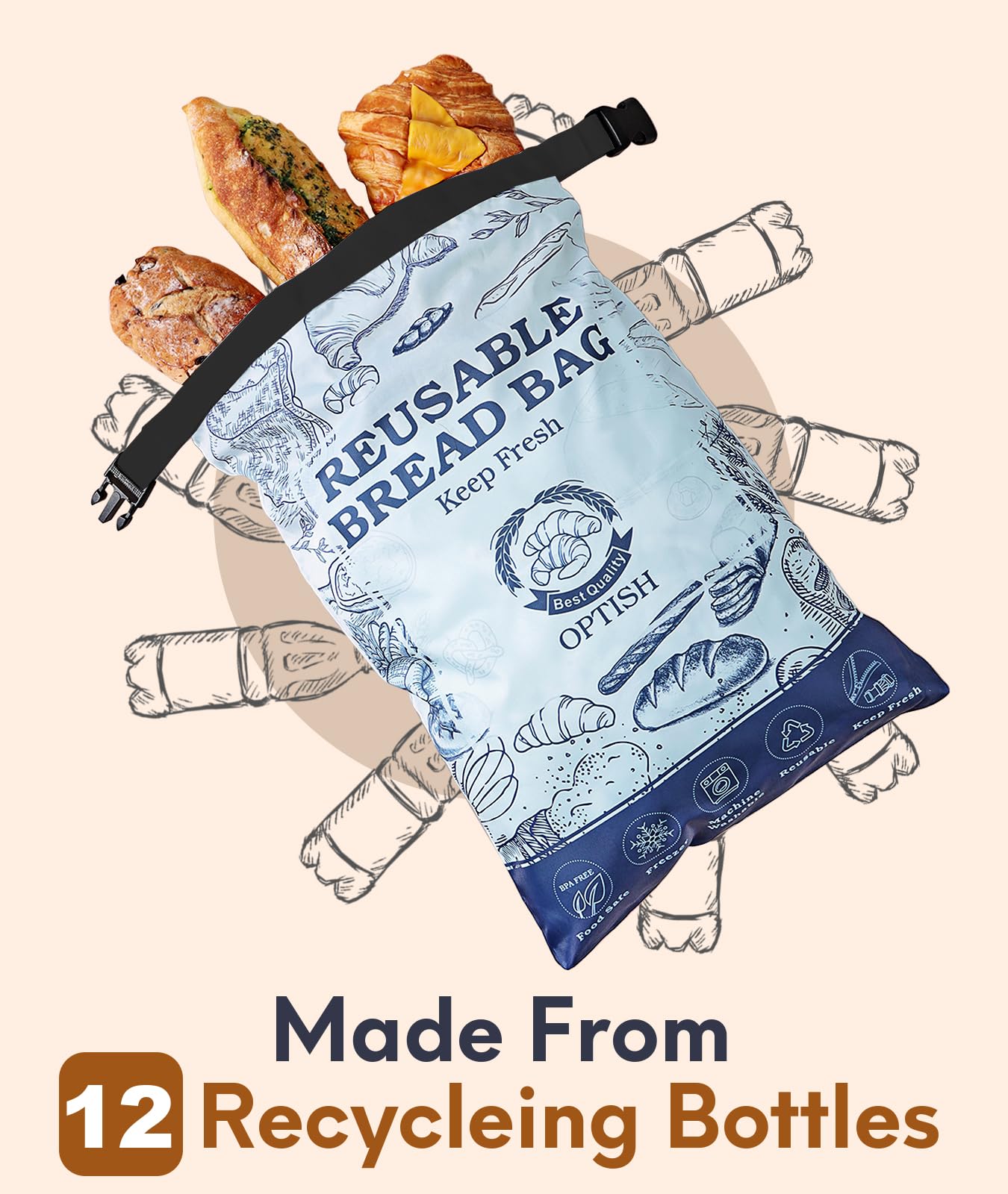 2 Pack Reusable Bread Bags for Homemade Sourdough - BPA Free, Freezer Safe with Lining & Zipper - Perfect for Fresh Keeping & Gift Giving (White & Blue) - Ideal for Bakeries, Home Baking & Food Storage
