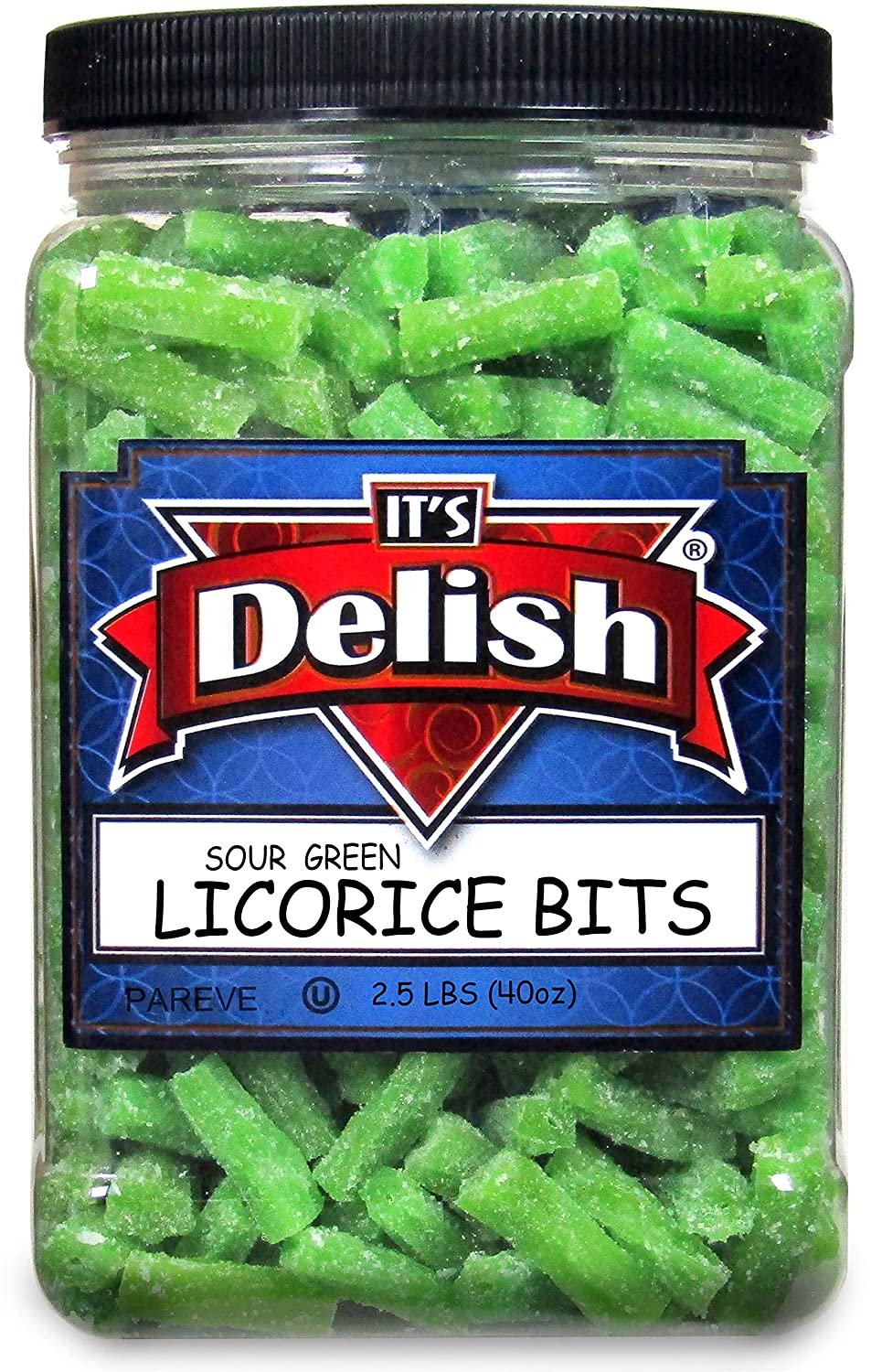 Sour Apple Green Licorice Bits - 2.5 LBS (40 Oz) Bulk Candy in Resealable Jar - Perfect for Parties, Movie Nights & Office Snacks