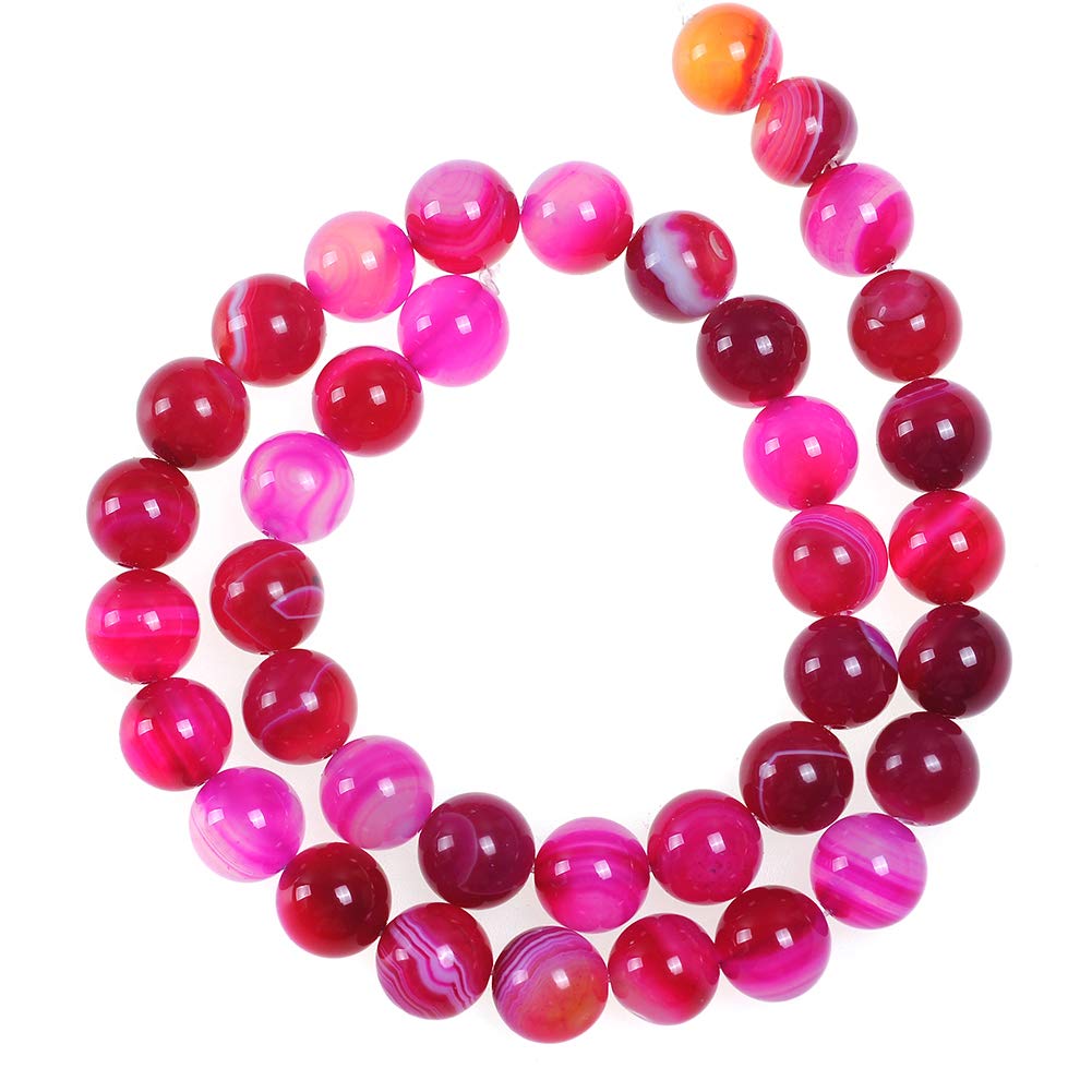 Rose Red Striped Natural Agate Loose Beads 8mm Round Stone Beads for Jewelry Making - 48pcs (Perfect for Bracelets, Necklaces & DIY Craft Projects)